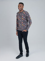All over print crew sweater - Charcoal