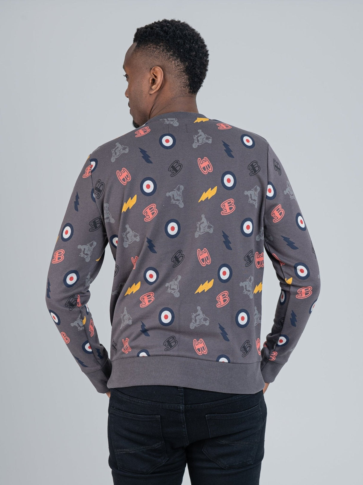 All over print crew sweater - Charcoal