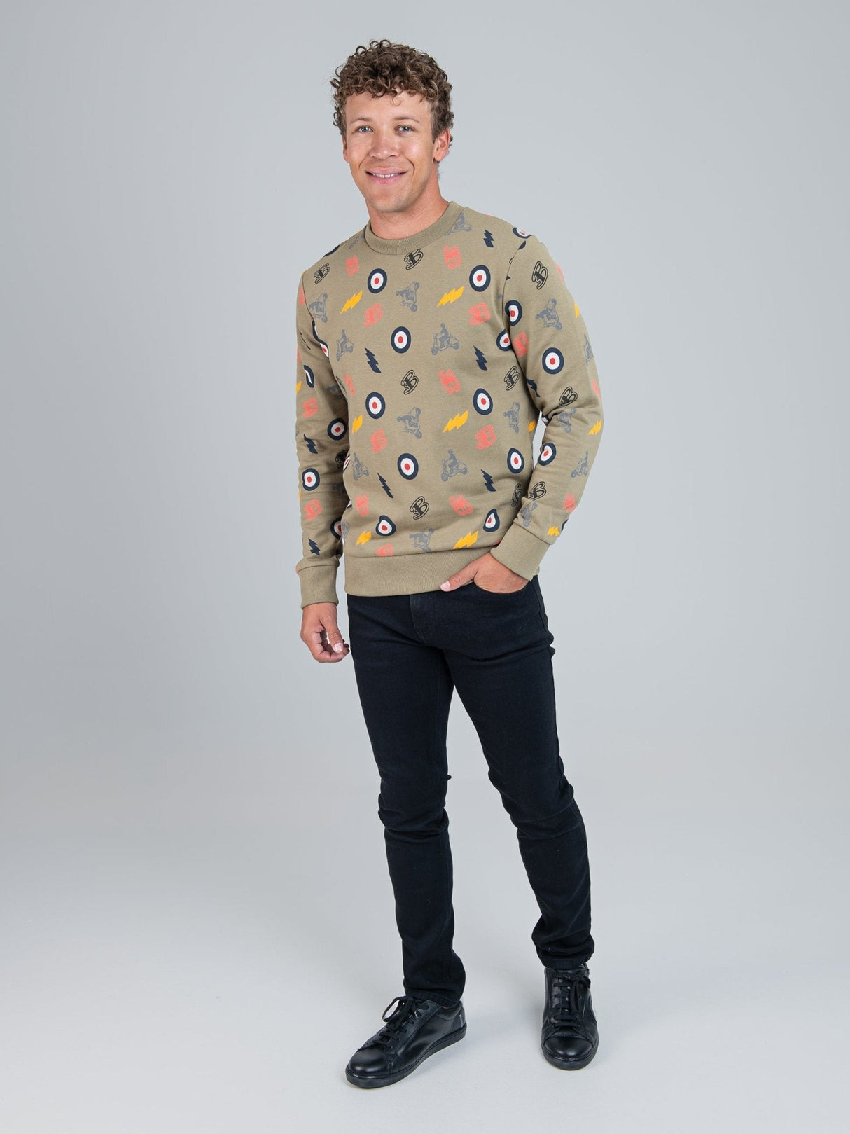 All over print crew sweater - Olive