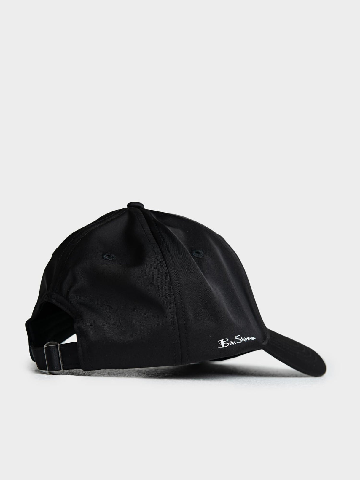 Ben Sherman B Bling Cap in Black - back view with embroidered script logo and metal buckle on adjustable strap