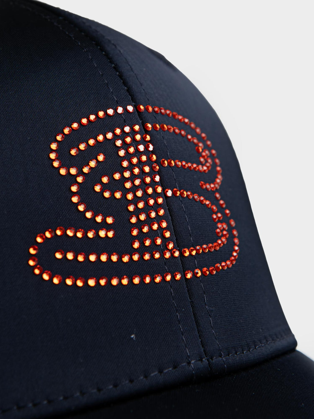 Ben Sherman B Bling Cap in Navy - close-up of rhinestone &