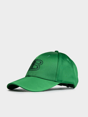 Ben Sherman B Bling Cap in Green - side angle view showing rhinestone B logo embellishment on front panel with adjustable back strap