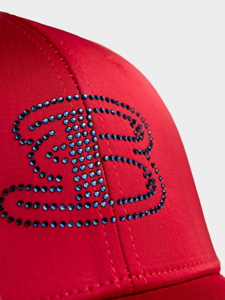 Ben Sherman B Bling Cap in Red - close-up of rhinestone &