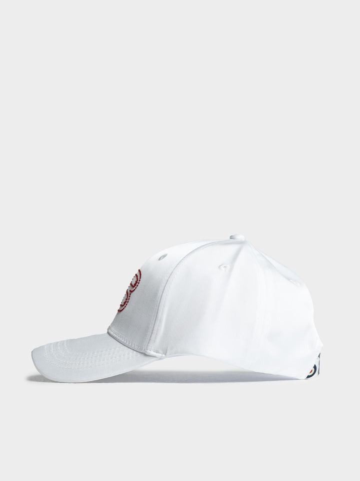 Ben Sherman B Bling Cap in White - rear view showing structured crown, adjustable back strap and Ben Sherman embroidery detail