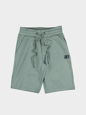 Ben Sherman men's agave green fleece jogger shorts with drawstring waistband, side pockets and embroidered logo - casual comfort wear