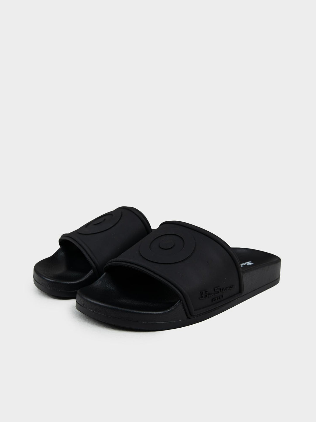 Ben Sherman Target Embossed Slides – Black Pair with Embossed Target Strap