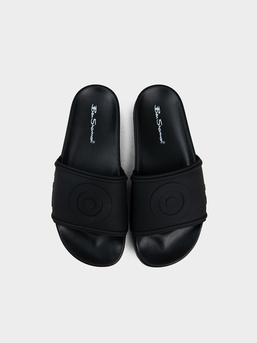 Ben Sherman Black Target Embossed Slides – Top View Showing Target Circle Detail