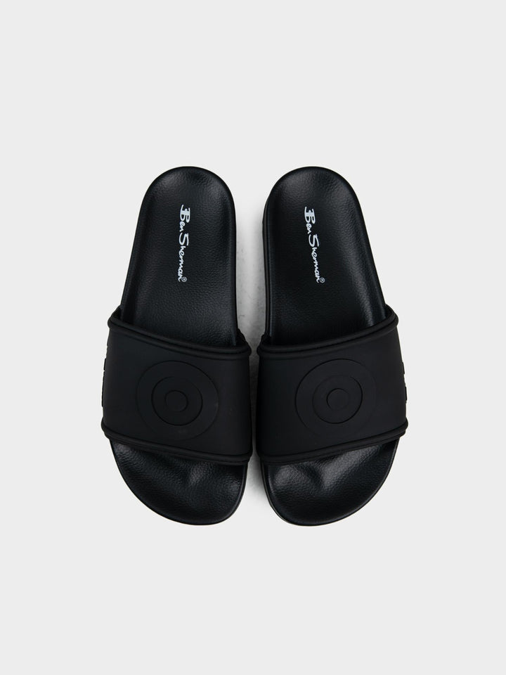 Ben Sherman Black Target Embossed Slides – Top View Showing Target Circle Detail