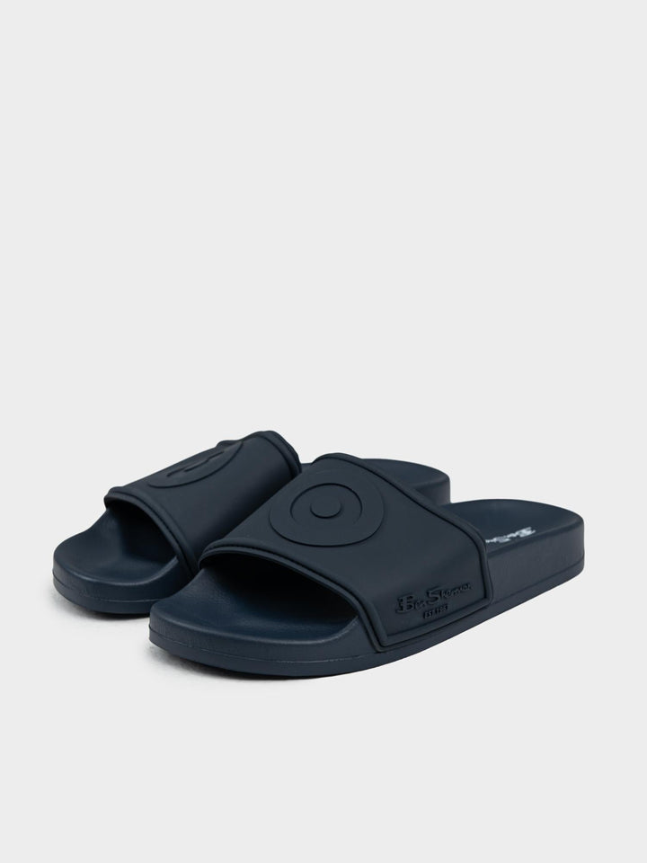 Ben Sherman Target Embossed Slides – Navy Blue Pair with Embossed Strap