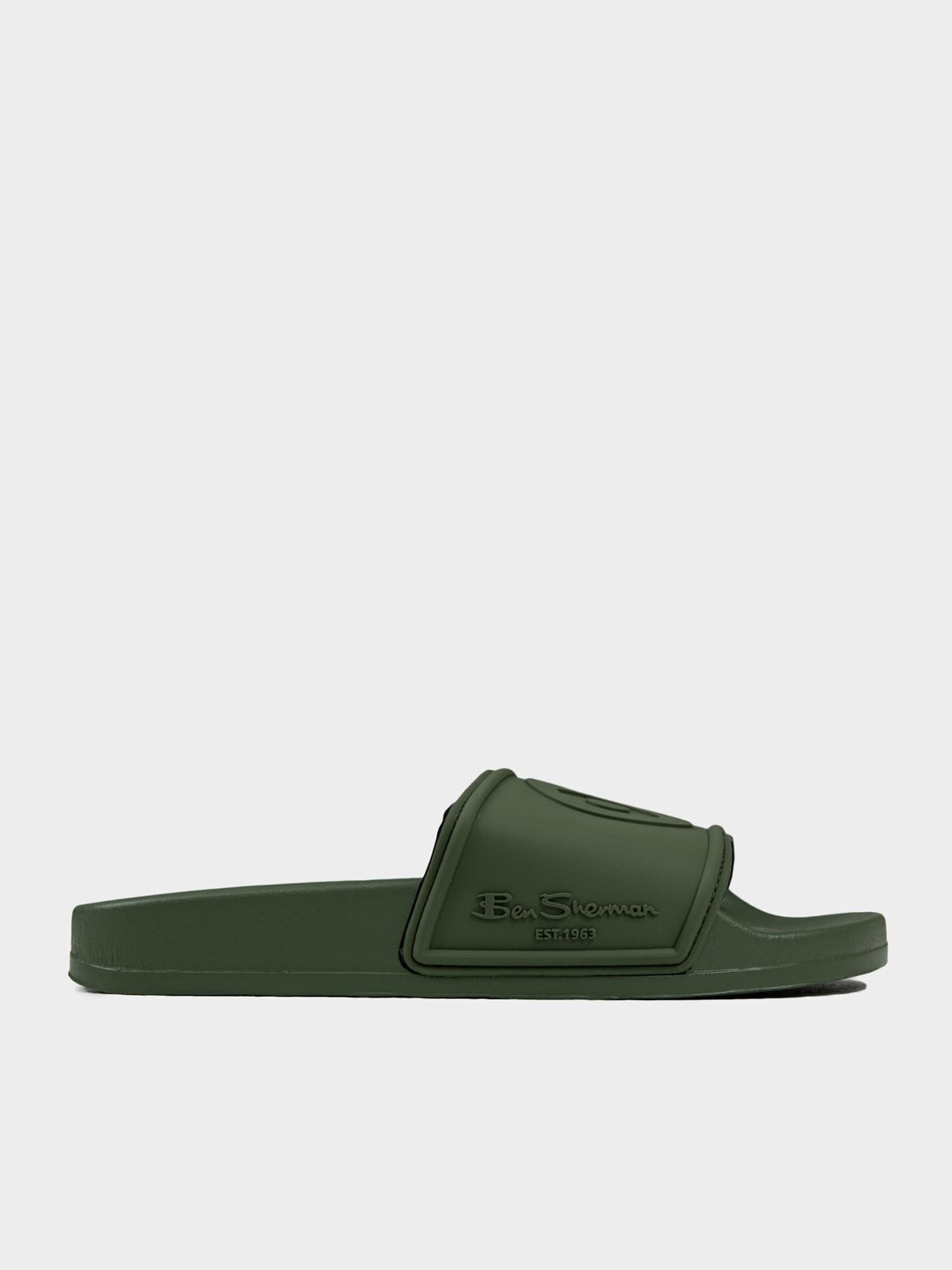 Ben Sherman Target Embossed Slides in Olive Green – Men's Casual Sandal