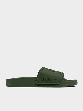 Ben Sherman Target Embossed Slides in Olive Green – Men's Casual Sandal
