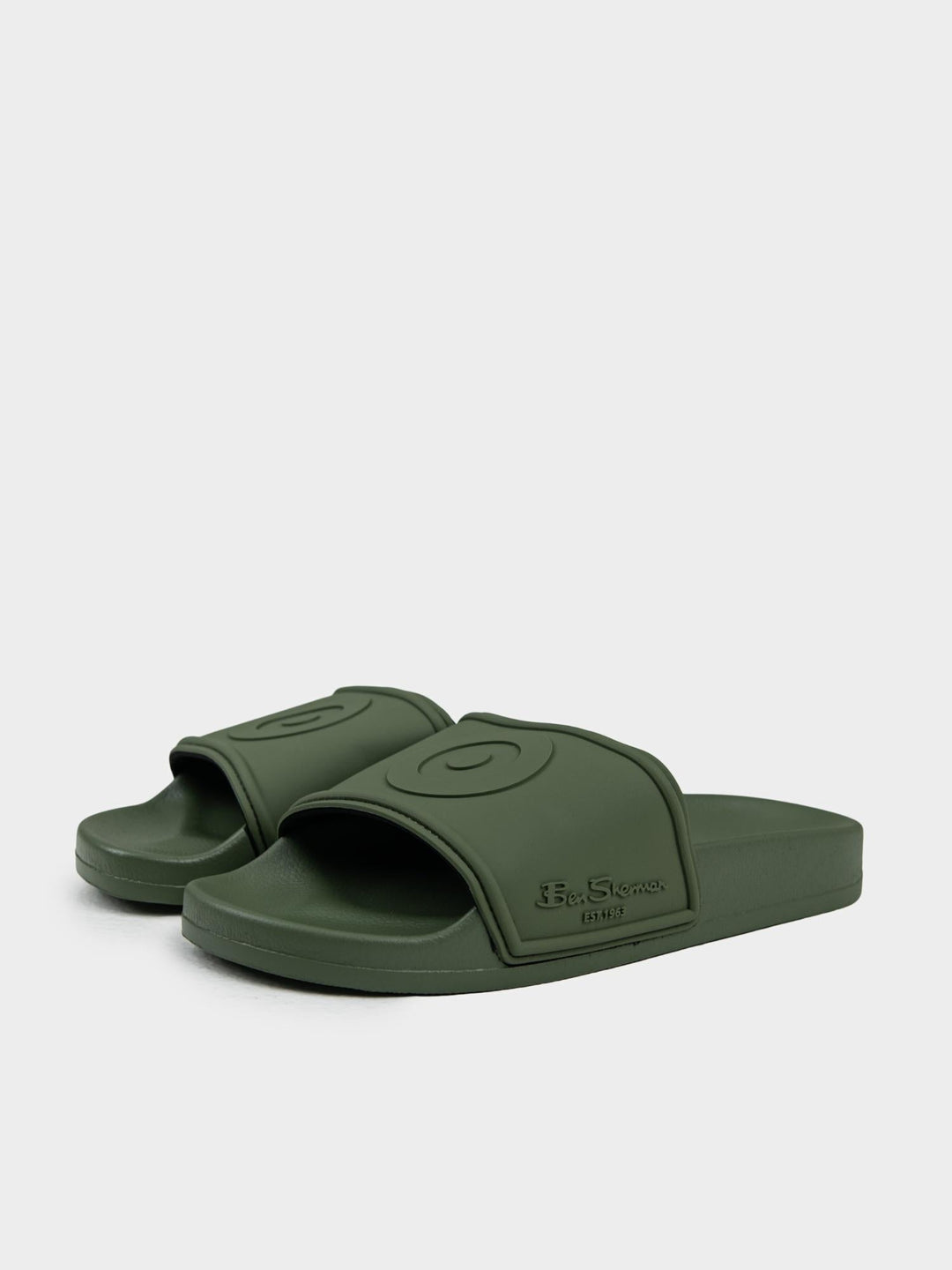 Ben Sherman Target Embossed Slides – Olive Green Pair with Embossed Strap