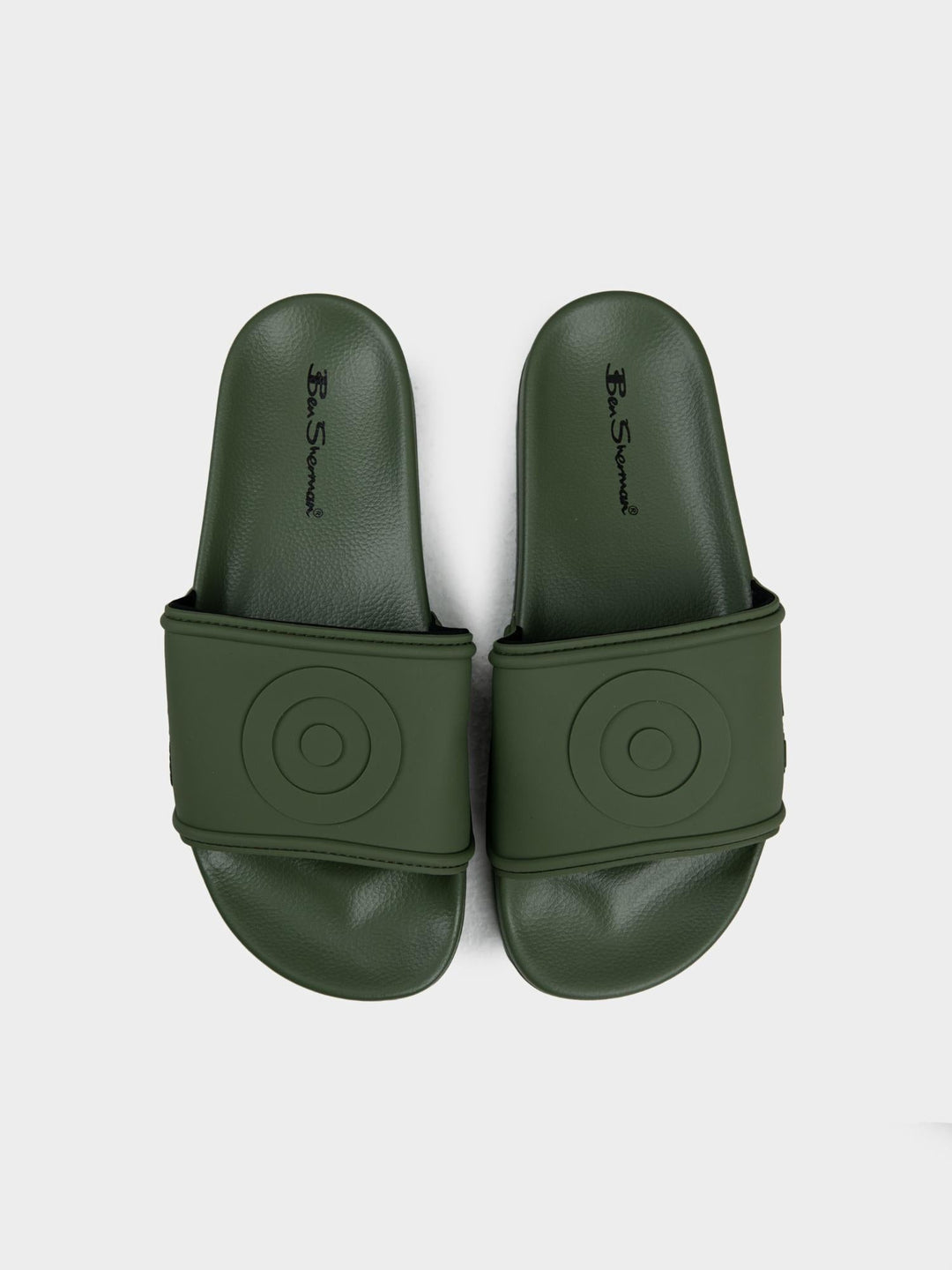 Ben Sherman Olive Green Target Embossed Slides – Top View Showing Target Circle Detail