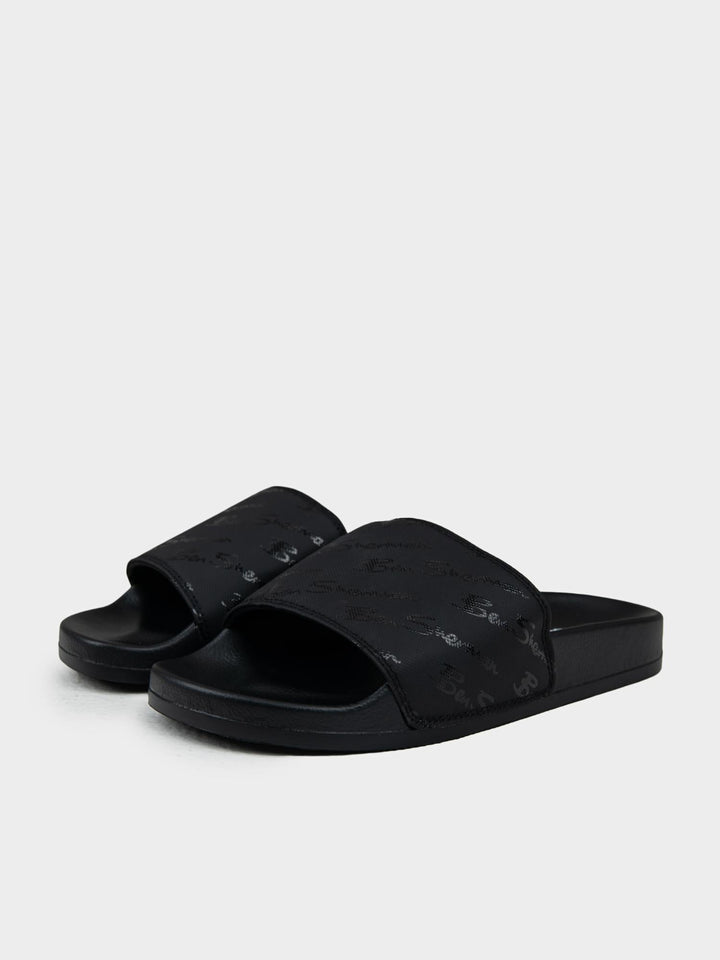 Ben Sherman All Over Print Slides – Black Script Logo Pair View