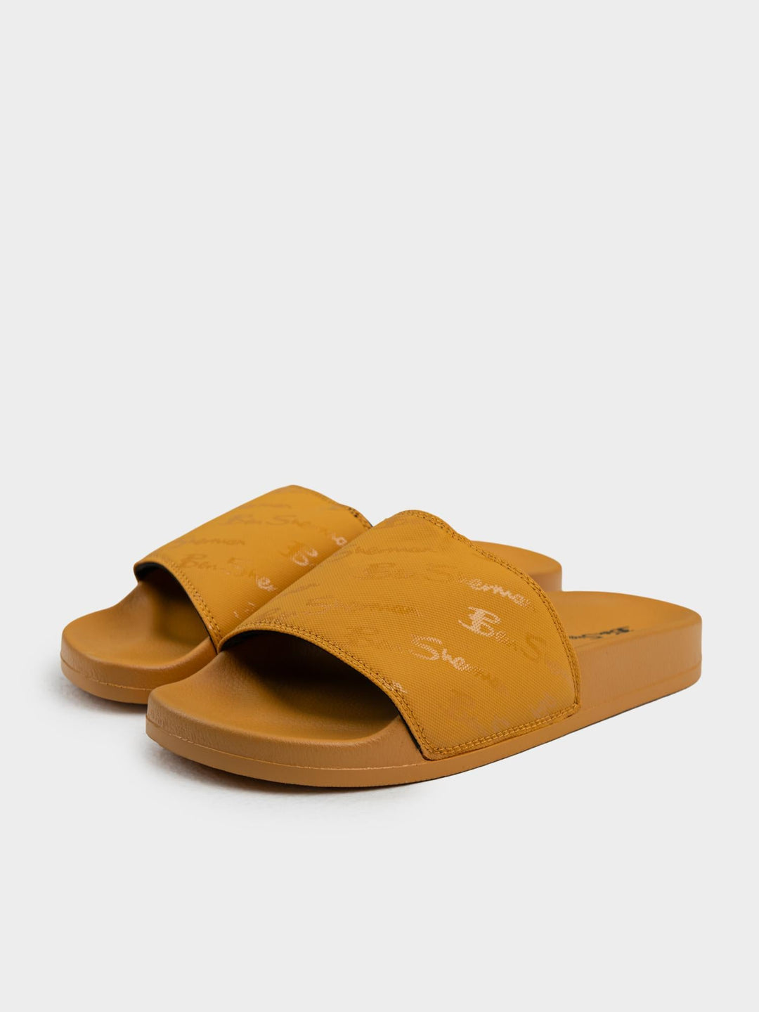 Ben Sherman All Over Print Slides – Dijon Yellow Script Logo Pair View