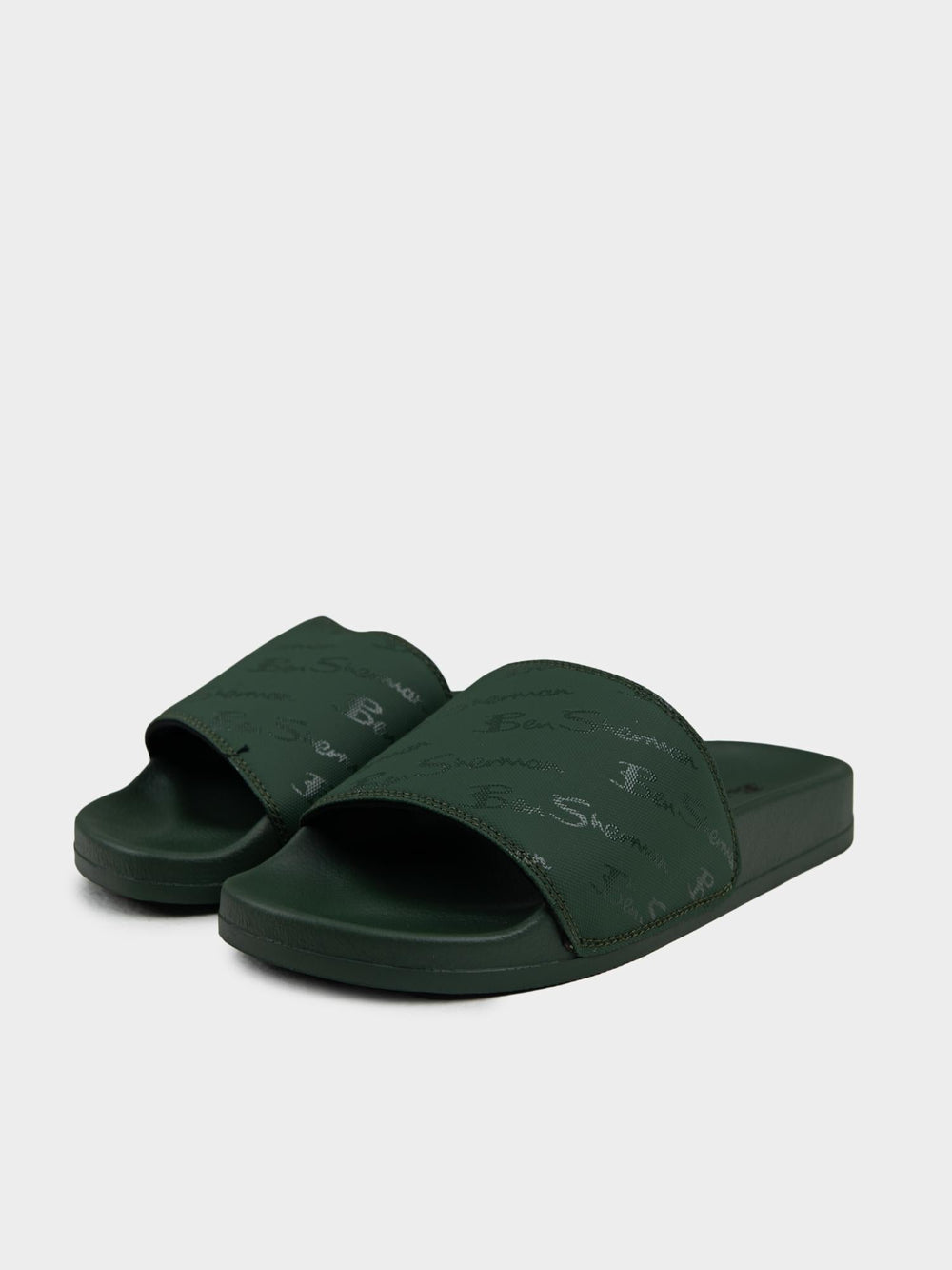 Ben Sherman All Over Print Slides – Olive Green Script Logo Pair View