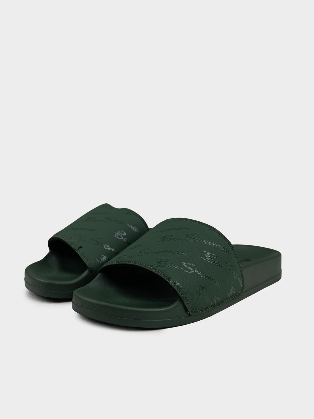 Ben Sherman All Over Print Slides – Olive Green Script Logo Pair View