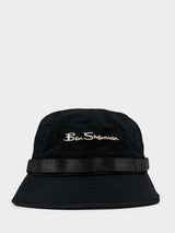 Ben Sherman Bear Embossed Bucket Hat in Black - front view with embroidered logo and tonal band detail