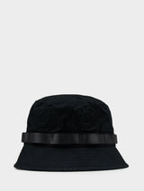 Ben Sherman Bear Embossed Bucket Hat in Black - top view showing all-over tonal bear emboss pattern