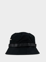 Ben Sherman Bear Embossed Bucket Hat in Black - side view with tonal leather band and bear emboss texture