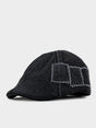 Ben Sherman Denim Dixie Cap in Black - front view, textured black denim flat cap with embroidered panel detailing
