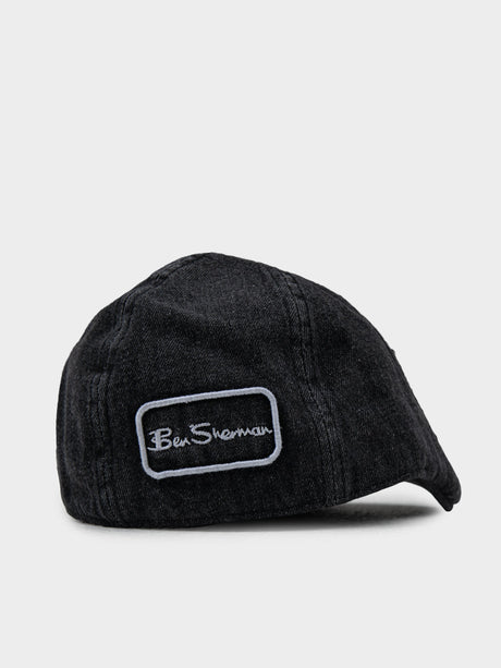 Ben Sherman Denim Dixie Cap in Black - rear view with embroidered Ben Sherman logo patch
