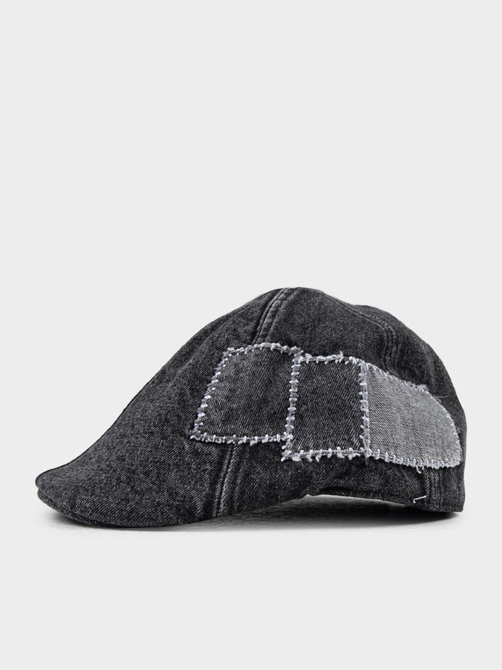 Ben Sherman Denim Dixie Cap in Charcoal - side view showing structured brim and stitched panel design