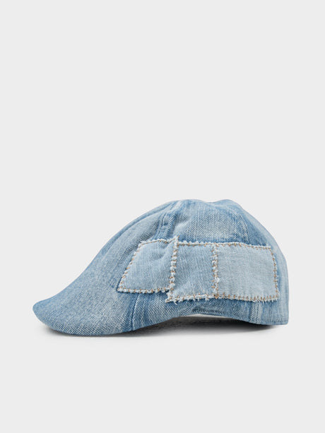 Ben Sherman Denim Dixie Cap in Light Blue - top angle view showing structured panels and curved brim