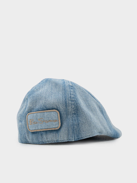 Ben Sherman Denim Dixie Cap in Light Blue - side view with branded logo patch detail