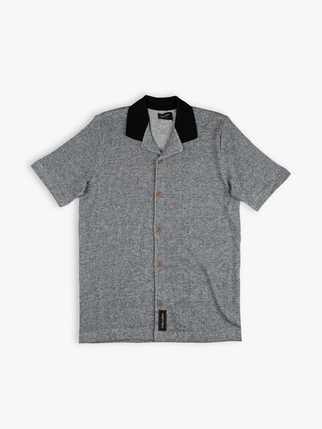 Cuba Libre Bastion Knit Shirt in Black — men's textured knit shirt with contrast collar and button-through front by Partisan and Co