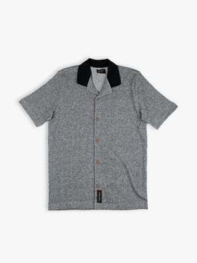 Cuba Libre Bastion Knit Shirt in Black — men's textured knit shirt with contrast collar and button-through front by Partisan and Co