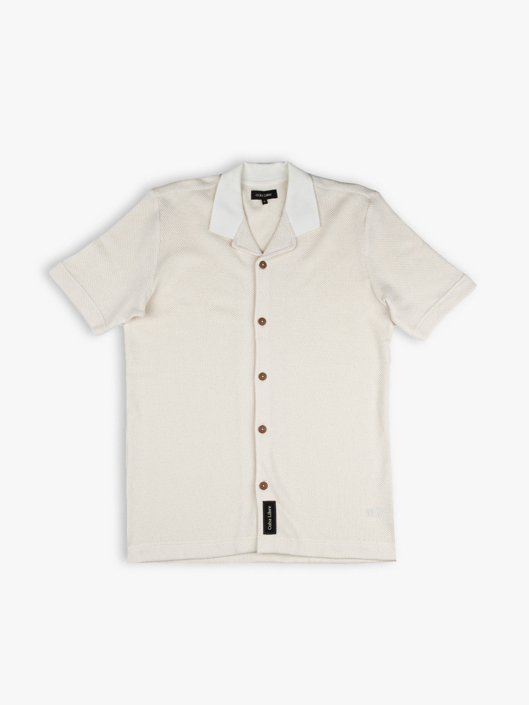 Cuba Libre Bastion Knit Shirt in Cream — men's textured knit shirt with contrast collar and button-through front by Partisan and Co