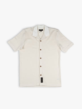 Cuba Libre Bastion Knit Shirt in Cream — men's textured knit shirt with contrast collar and button-through front by Partisan and Co