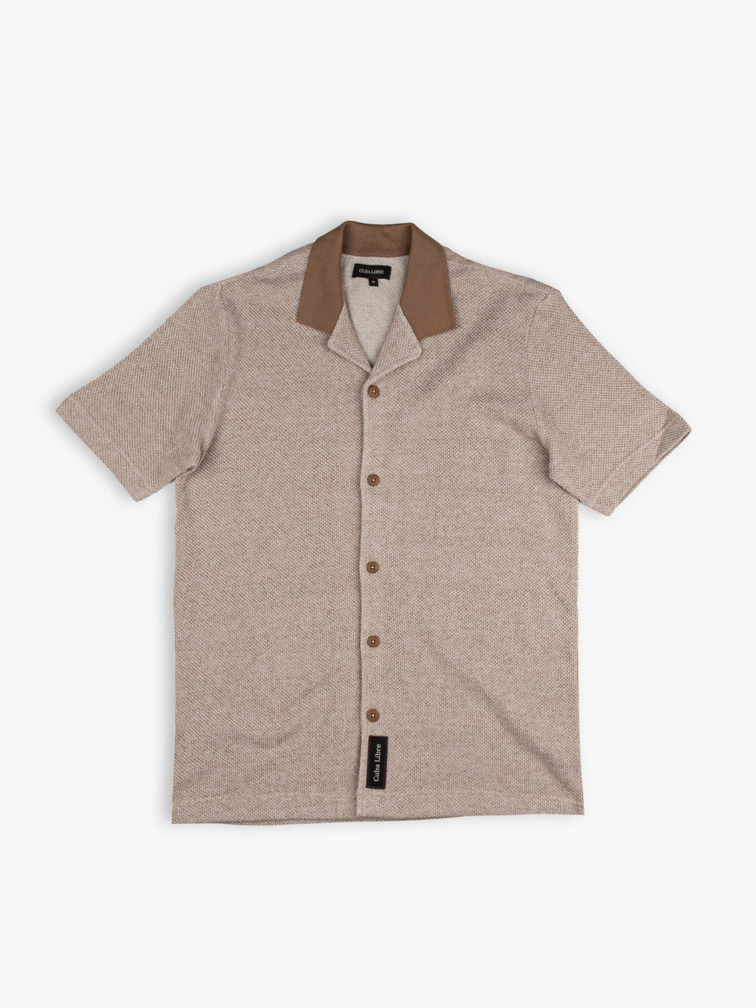 Cuba Libre Bastion Knit Shirt in Tobacco — men's textured knit shirt with contrast collar and button-through front by Partisan and Co