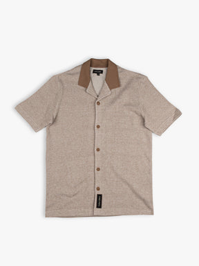 Cuba Libre Bastion Knit Shirt in Tobacco — men's textured knit shirt with contrast collar and button-through front by Partisan and Co