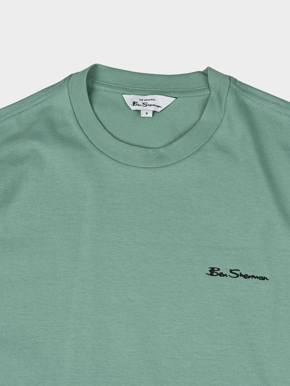 Ben Sherman Faded Mint T-Shirt - Close-up of crew neckline and embroidered Ben Sherman chest logo