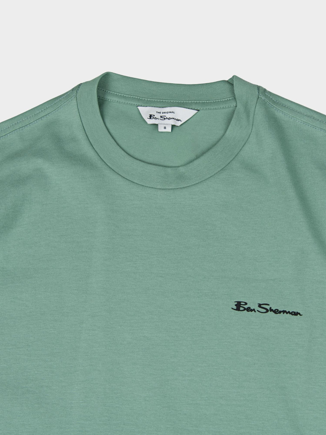 Ben Sherman Faded Mint T-Shirt - Close-up of crew neckline and embroidered Ben Sherman chest logo