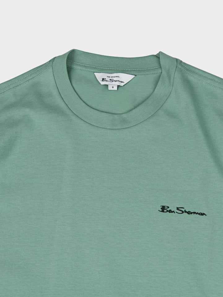 Ben Sherman Faded Mint T-Shirt - Close-up of crew neckline and embroidered Ben Sherman chest logo