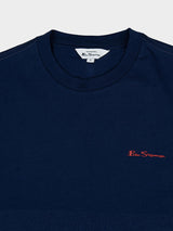 Ben Sherman New Port Navy T-Shirt - Close-up of crew neckline and embroidered Ben Sherman chest logo