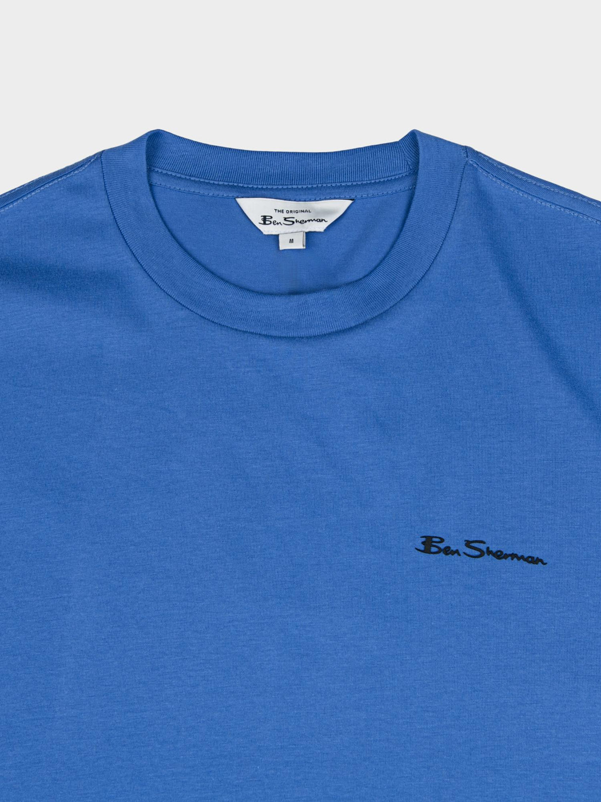 Ben Sherman Scotdale Blue T-Shirt - Close-up of crew neckline and embroidered Ben Sherman chest logo