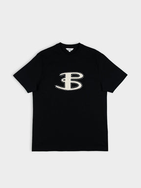 Ben Sherman B Bling Tee in Black - front view showing oversized rhinestone B logo on black cotton crew neck t-shirt