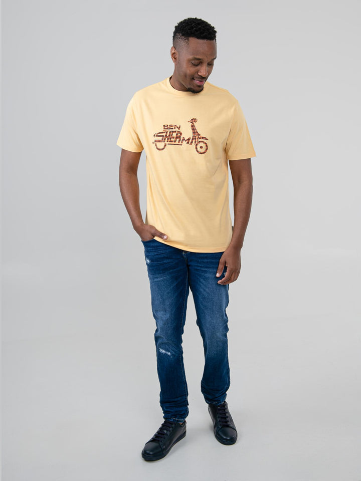 Ben Sherman Brand Scooter Tee in New Wheat - full body front view of men&
