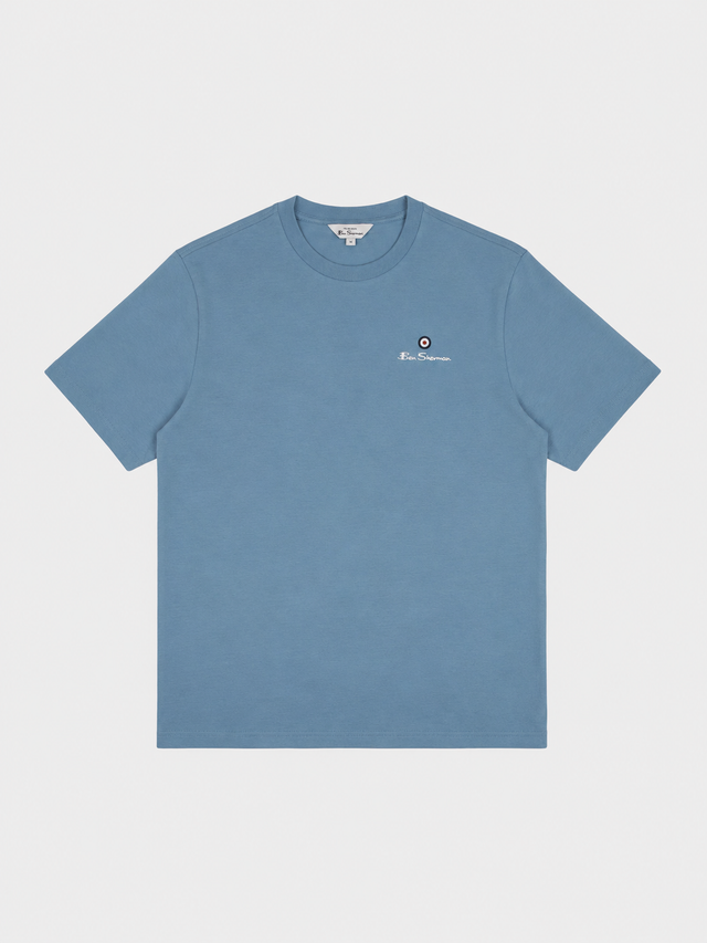 Ben Sherman Essential target print crew neck t-shirt in Cassidy blue – front view