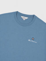 Ben Sherman Essential crew tee in Cassidy blue – target emblem chest print close-up