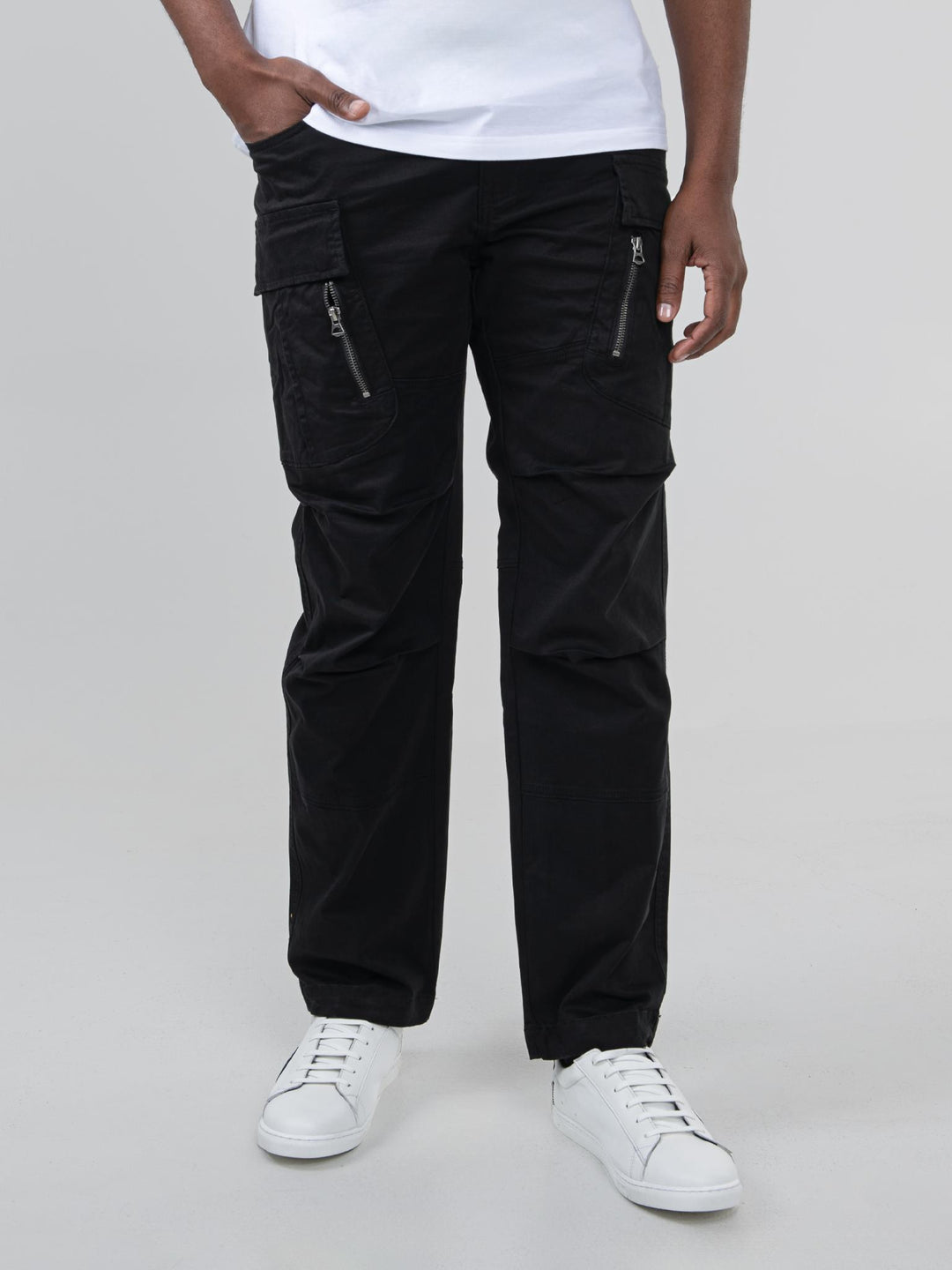 Ben Sherman men's black cargo pants - regular fit with straight leg and panelled knees
