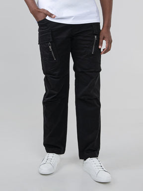 Ben Sherman men's black cargo pants - regular fit with straight leg and panelled knees