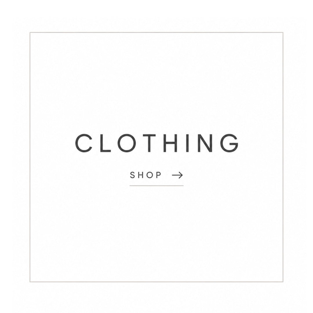 "Clothing" category tile with a shop link, on a plain white background.