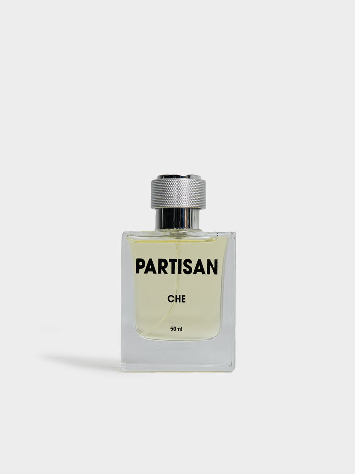 Partisan Fragrance Che White Ember Eau de Parfum 50ml glass bottle – side view