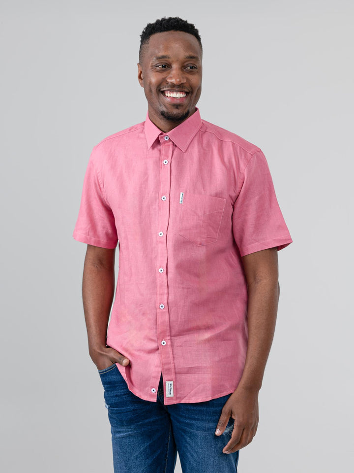 Linen Short Sleeve Shirt - Salmon