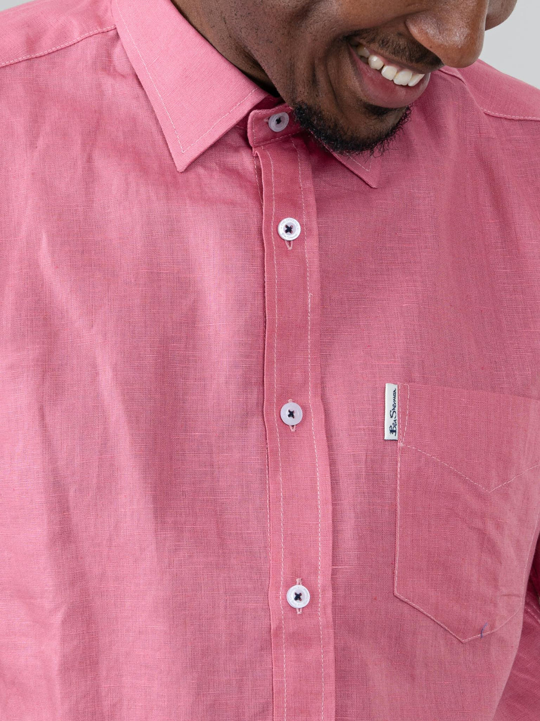 Linen Short Sleeve Shirt - Salmon - view 6